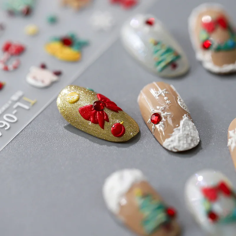 

Christmas Nail Stickers Cute Embossed Reindeer Self Adhesive Delicate Series Premium Vinyl for Women Party Decor