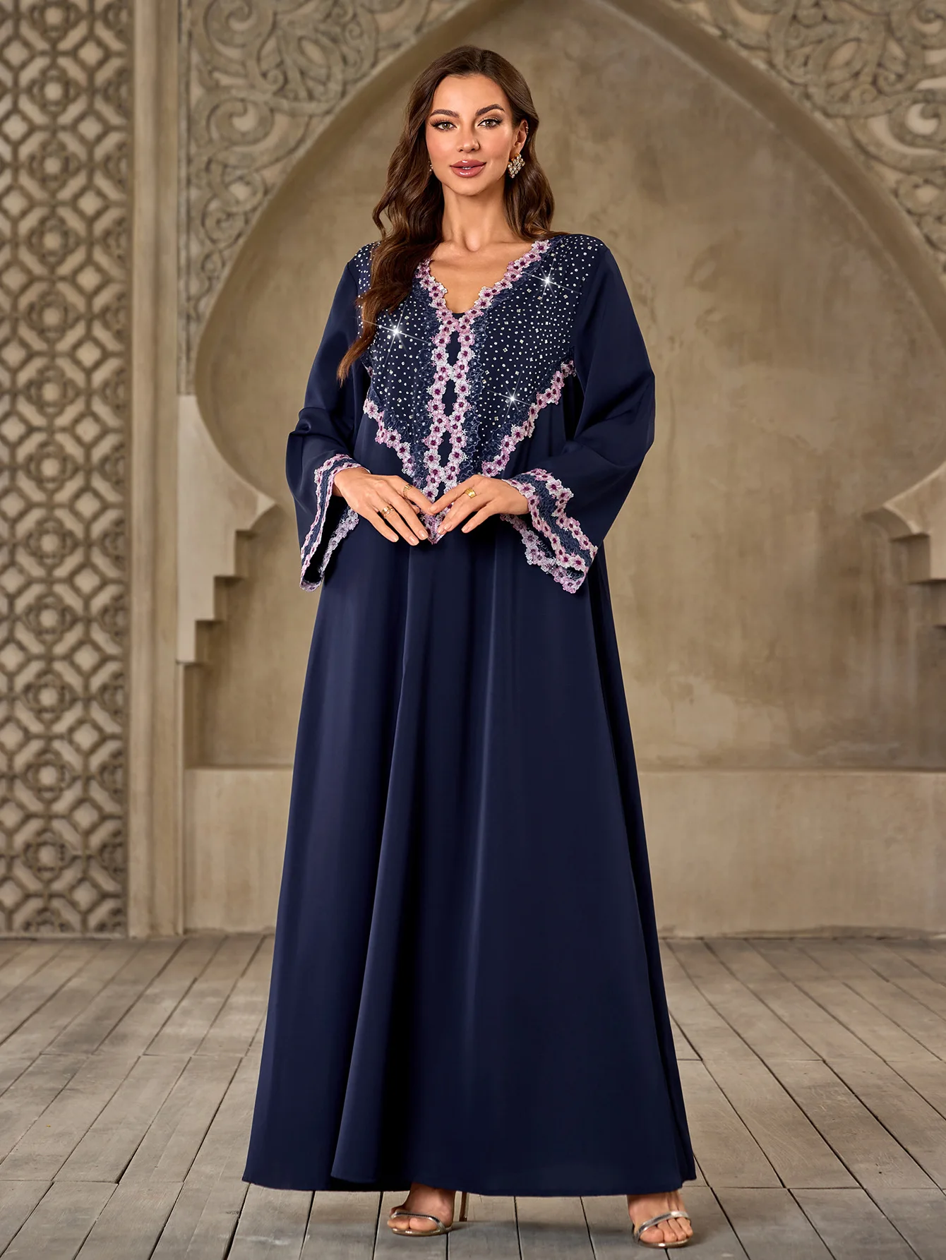 Eid femmes Robe de soirée musulmane Abaya col en V Jalabiya Ramadan robes longues amples été robes Largos caftan arabe longue Robe 2025