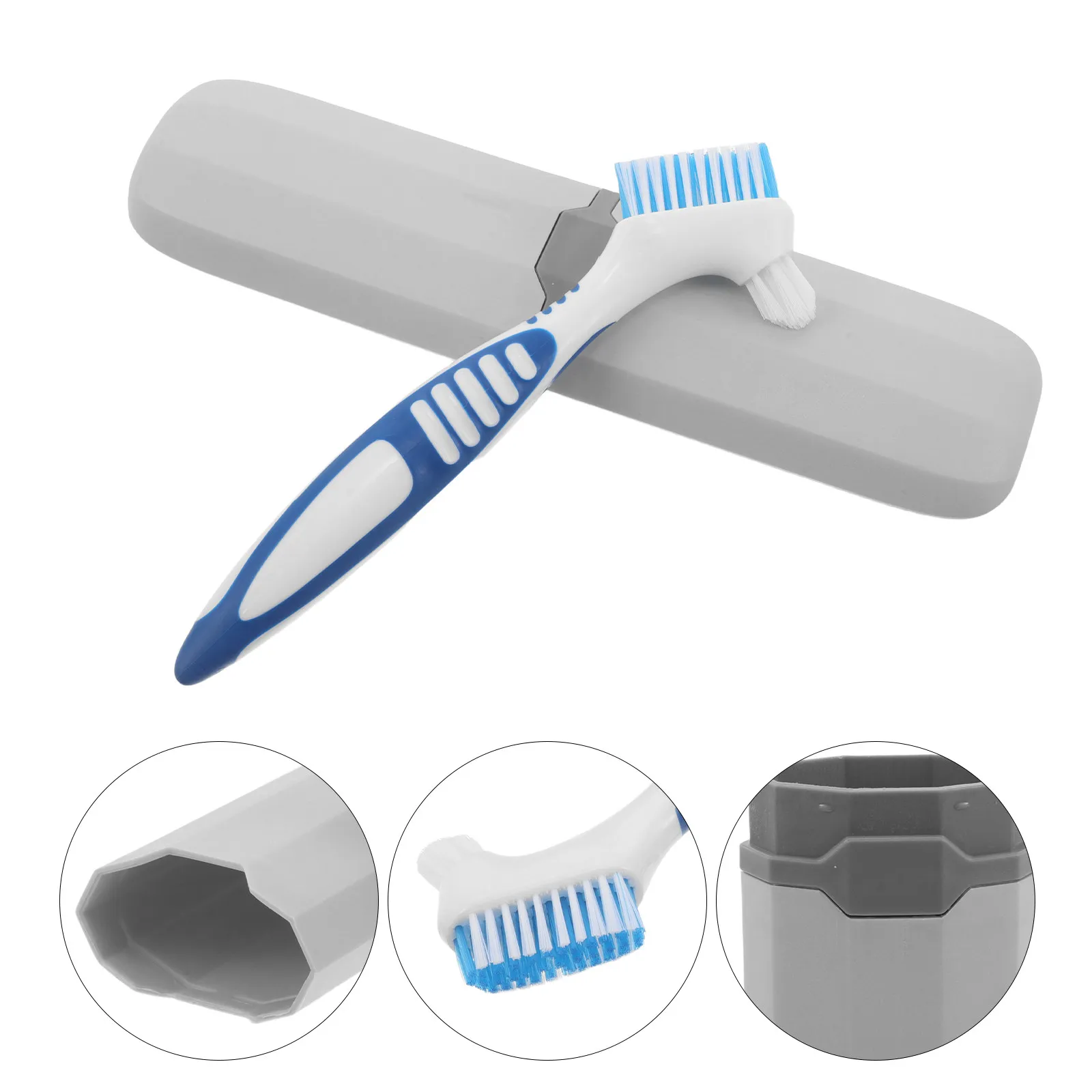 1Set False Teeth Cleaning Brush Portable Denture Brush with Case Retainer Care Storage Travel Kit Toothbrush Box Plastic