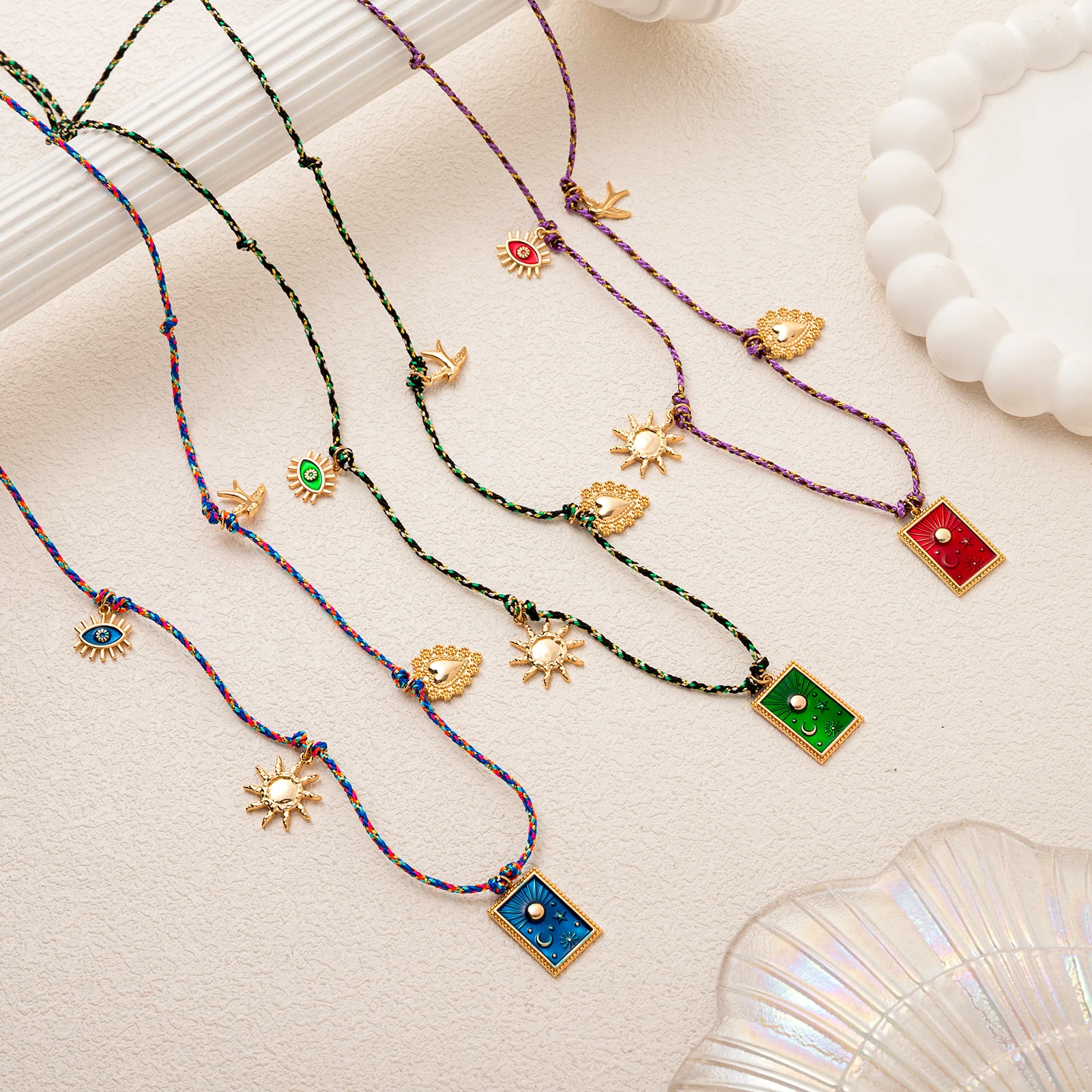 

Colored Drip Oil Pendant Colored Rope Necklace Devil's Eye Love Personality Hip Hop Unisex stainless steel jewelry