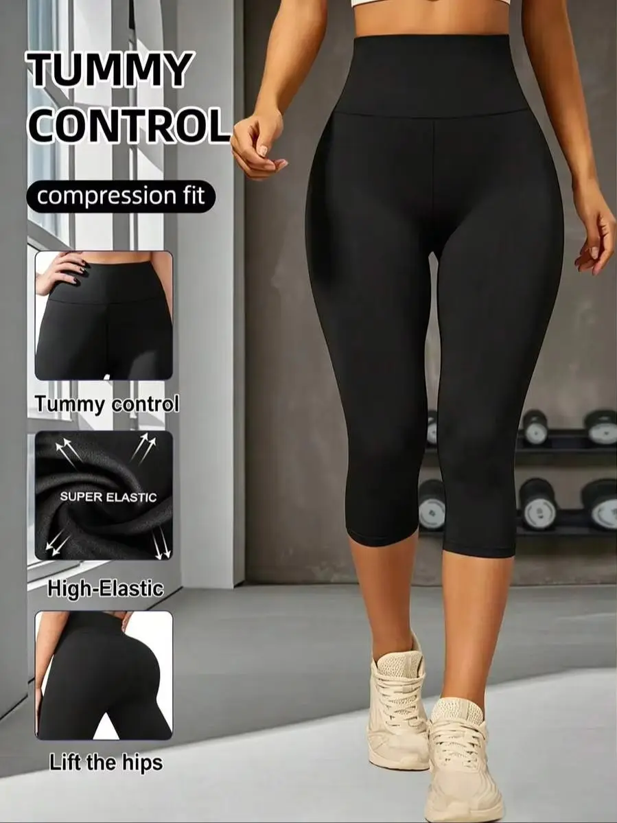 AliExpress NONE Womens 7 8 Length High Waist Compression Capri Leggings Tummy Control Hip Lifting Design For Yoga Fitness Running Cycling