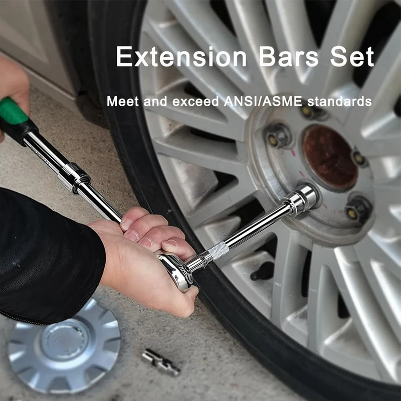 4 Piece 3/8 Inch Drive Extension Bar Set Wrench Extender Set 3, 6, And 10 Inch Extensions