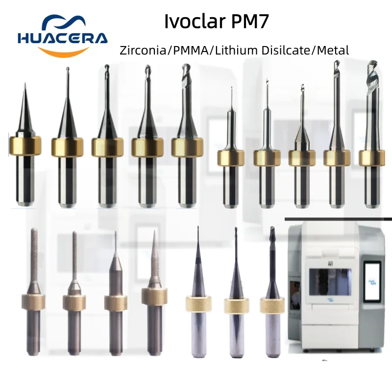 Ivoclar PM7  Milling Bur cutter  Zirconia DC Diamond PMMA Glass Ceramic Emax Lithium Disilicate Metal CADCAM Cutters Shank D6
