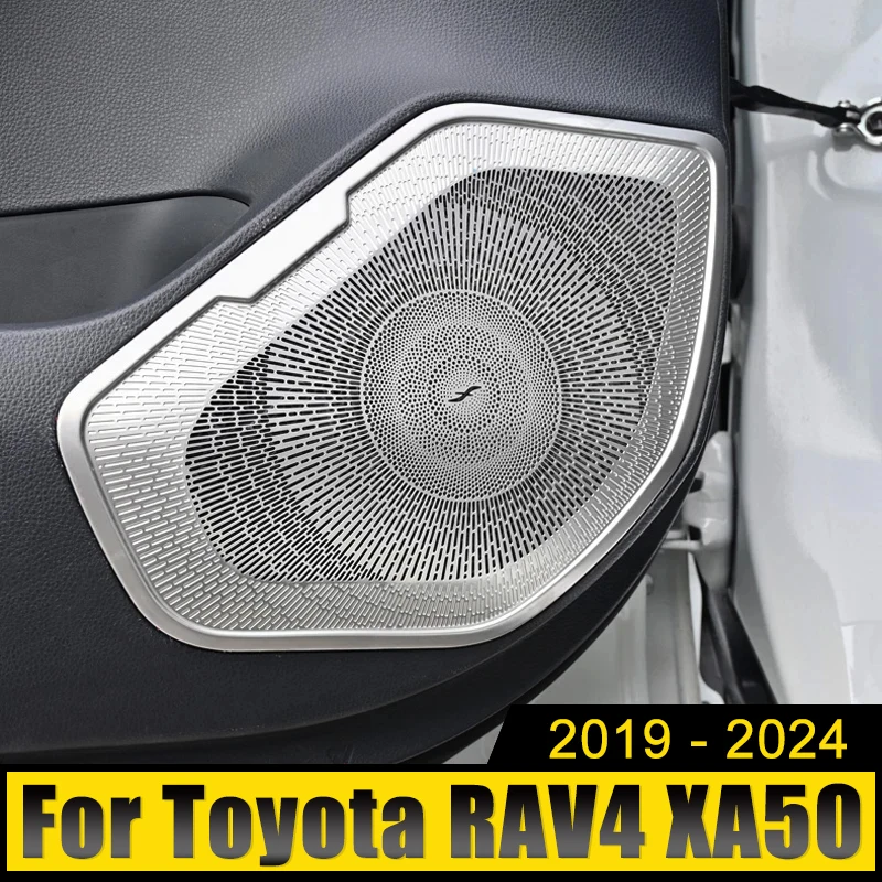 For Toyota RAV4 XA50 2019-2021 2022 2023 2024 Hybrid Stainless Car Door Audio Speaker Cover Loudspeaker Tweeter Trim Stickers