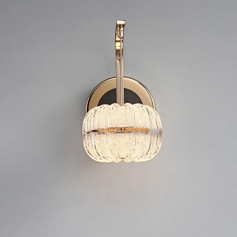 مصباح جداري على شكل يقطين بجانب السرير وغرفة النوم، ضوء الرياح الكريمي الفرنسي، غرفة المعيشة الفاخرة، خلفية الجدار، مصمم رئيسي