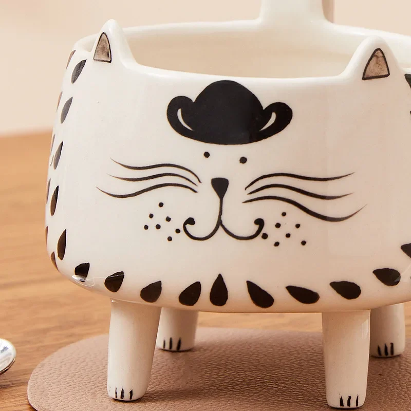 Taza de gato de 4 Patas, taza de café, Linda taza de desayuno personalizada de cerámica para mujer, adornos de decoración para el hogar y la Oficina