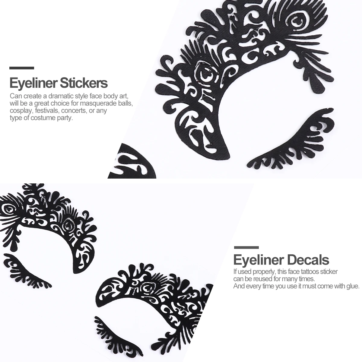 

5pcs Eyeliner Stickers Lace Pattern Self Adhesive Face Decals for Masquerade Cosplay Halloween Eye Body Tattoos