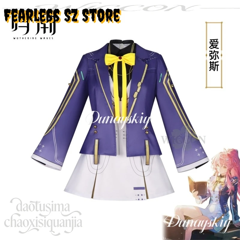 

Aemeath 코스프레 JK School Uniform Dress Purple Coat White Mini Dress Pink Single Ponytail Cos Anime Game Wuthering Waves Cosplay