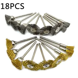 18 stuks messing borstel staaldraad wielen borstels boor roterend gereedschap polijsten dremel roterend gereedschap metalen roestverwijderingsborstelset