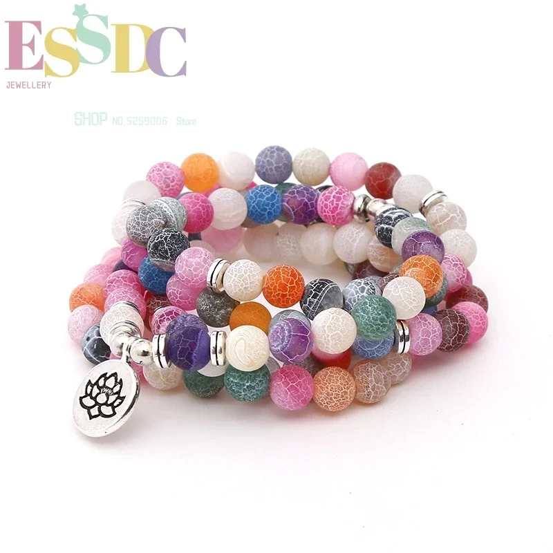 Natural Colorful Weathered Stone Bead t 108 Mala Lotus Hand String Chakra Bracelet Women's Yoga Healing Jewelry Wholesale