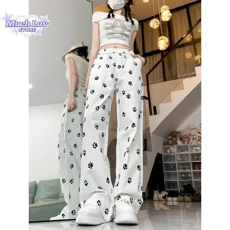 Cute and Fun Little Dog Paw Printed Pants for Men and Women Summer Fashion Trend Casual Comfy Couple Short Sleeve Top Harajuku