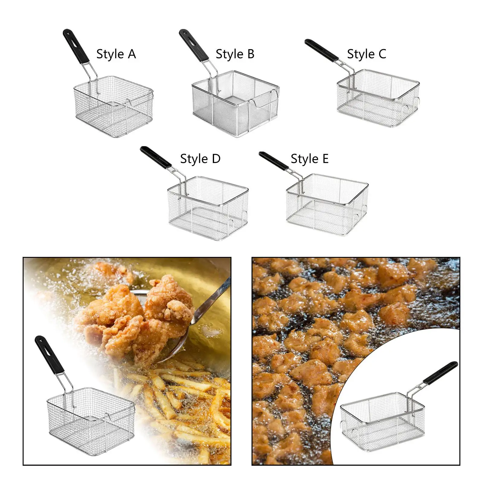 Deep Fry Basket Strainer Basket Multipurpose Kitchen Cooking Tool with Handle Frying Basket for Restaurant BBQ Home Party