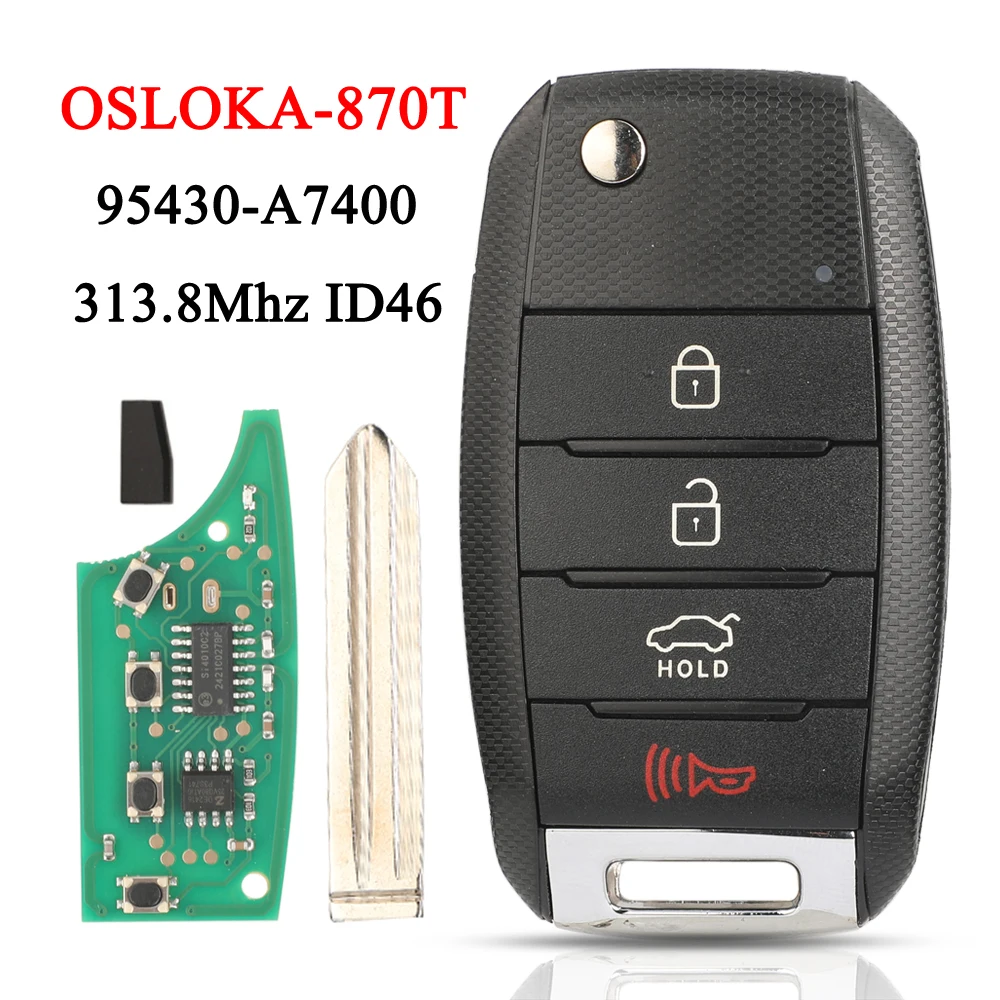 

Пульт дистанционного управления для автомобиля Jingyuqin OSLOKA-870T (YD-TP) 95430-A7400 с чипом ID46, 313.8 МГц, для Kia Forte 2013-2016, брелок-контроллер