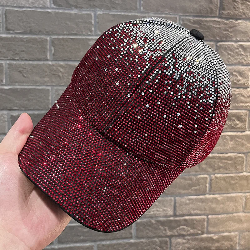 Full Body Rhinestone Baseball Caps for Men Women Crystal Shiny Brimmed Hat Snapback Hip Hop Cap Outdoor Visor Sun Hats Casquette