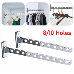 Stainless Steel Clothes Rack Hook with 8/10 Holes Foldable Clothes Hanging Rod Multi-Purpose Clothes Drying Rack Space Saver