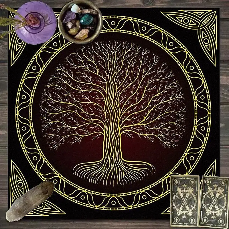 VIKAMA Celtic Decoration Tree of Life Tarot Tablecloth Mystical Divination Altar Cloth Ritual for Spiritual Room Decor