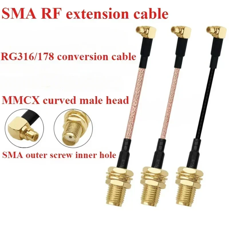 2pcs    MMCX Bend male turn SMA female head Inner hole cable RG316/RG178 RF connector jumper