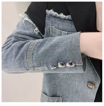 Women\'s Denim Patchwork Blazer Jacket Casual Jacket Blazers for Women Clothing A550