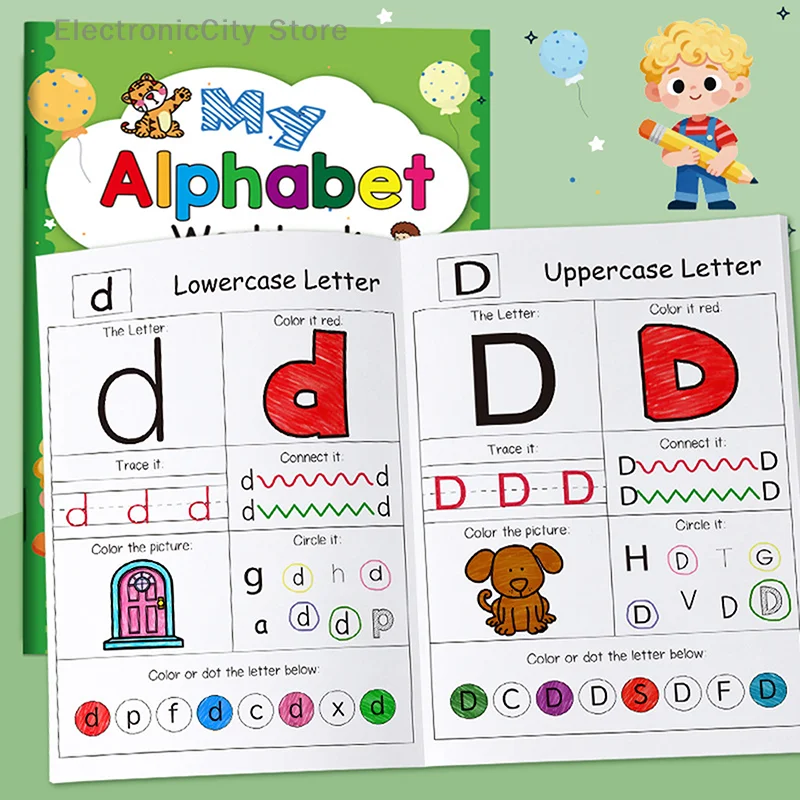 1PC 48 Pages, A-Z Alphabet Exercise Book, Writing Practice, Creative Coloring Adventure, English Homework Copybook