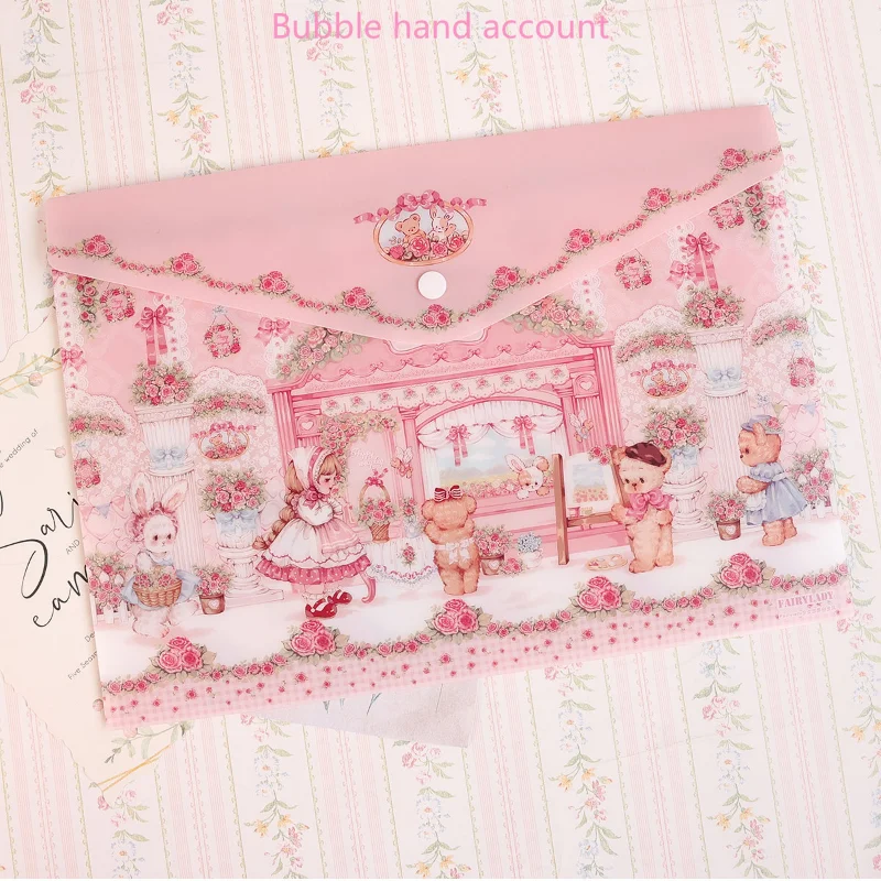 Original pink cartoon A4 button file bag Cute exam paper office learning student large capacity storage bag