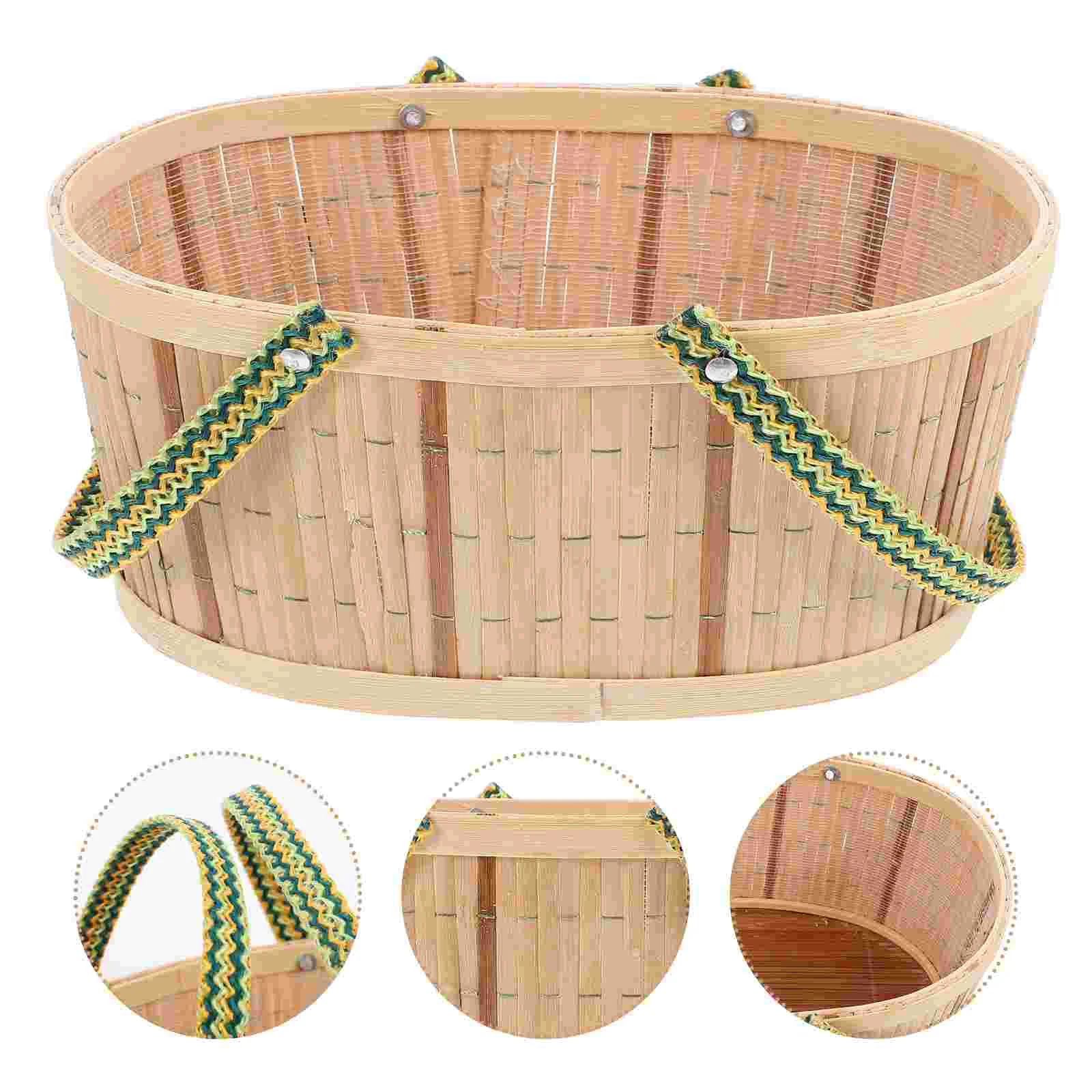 

Bamboo Woven Laundry Tray Silverware Holder Bread Containers Table Display Fruit Hamper Storage Basket Willow Picnic Hampers