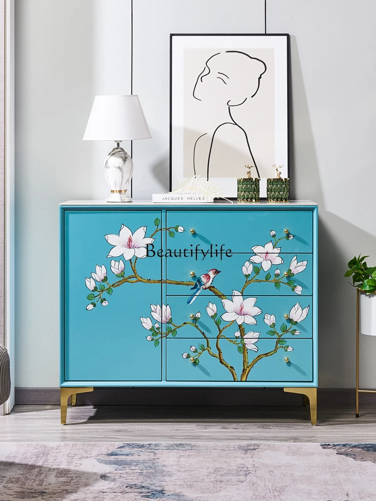 

Light Luxury Hallway Storage Storage Decoration Chest of Drawers Painted Solid Wood Chest of Drawer