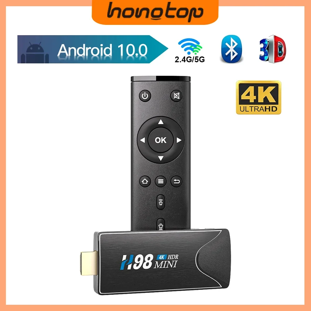 HONGTOP Mini TV Stick Android 10 4K HD 2G 16G TV Box 2.4G 5G Dual Wifi Smart TV Box H.265 Media Player TV Receiver Set Top Box