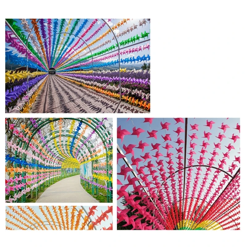 100pcs Plastic Pinwheels with 30m Wire Rope Fitting Windmill Toy for Yard Garden Outdoor Decorations Wind Spinners Gift