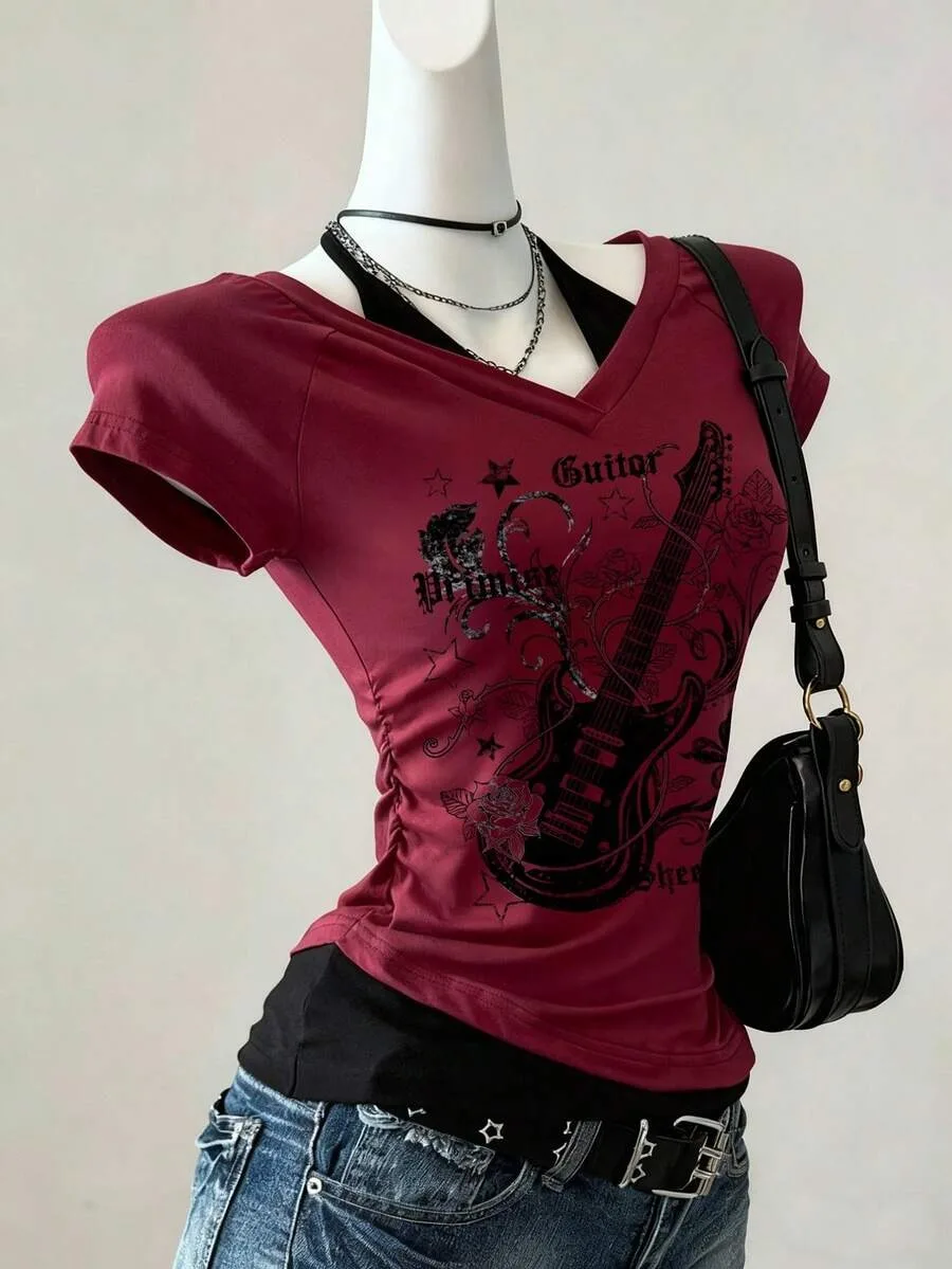 Y2k crop aesthetic sweet and sexy vest women's sleeveless casual anime printed vest Harajuku red full outfit Millennium 2000s