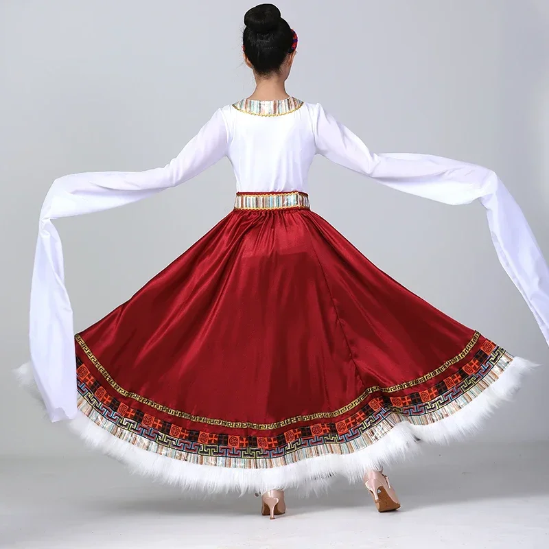 Sukienka do tańca tybetańskiego damska letnia spódnica nowy strój egzamin artystyczny strój narodowy sukienka do ćwiczeń z rękawami