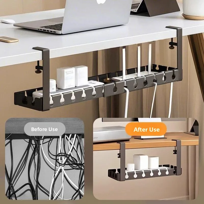 under Desk Cable Organizer Power Cord Management Slot Iron Material Office Study Space Cable Storage Box Desk Neatness