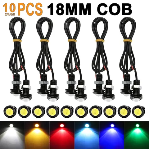 2-10 PCS 18MM Car DRL LED Eagle Eye Light Daytime Running Backup Marker Parking Fog Signal Lights 12V Waterproof Red Yellow Red