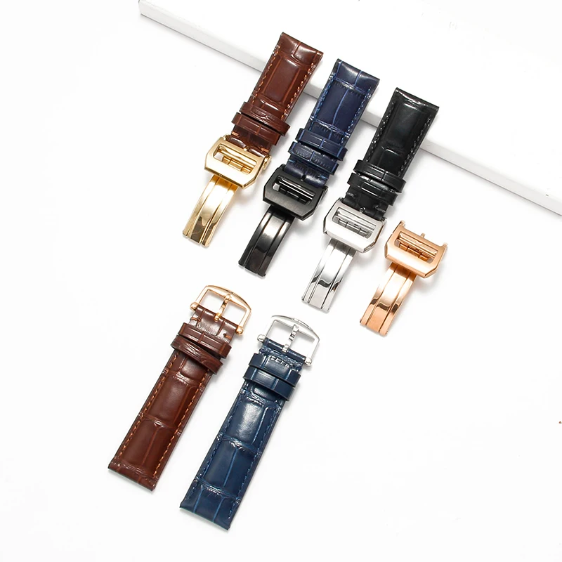 حزام ساعة من جلد التمساح عالي الجودة بتصميم واجهة منحنية لساعة IWC Portugieser Portofino قابل للتنفس وصديق للبشرة