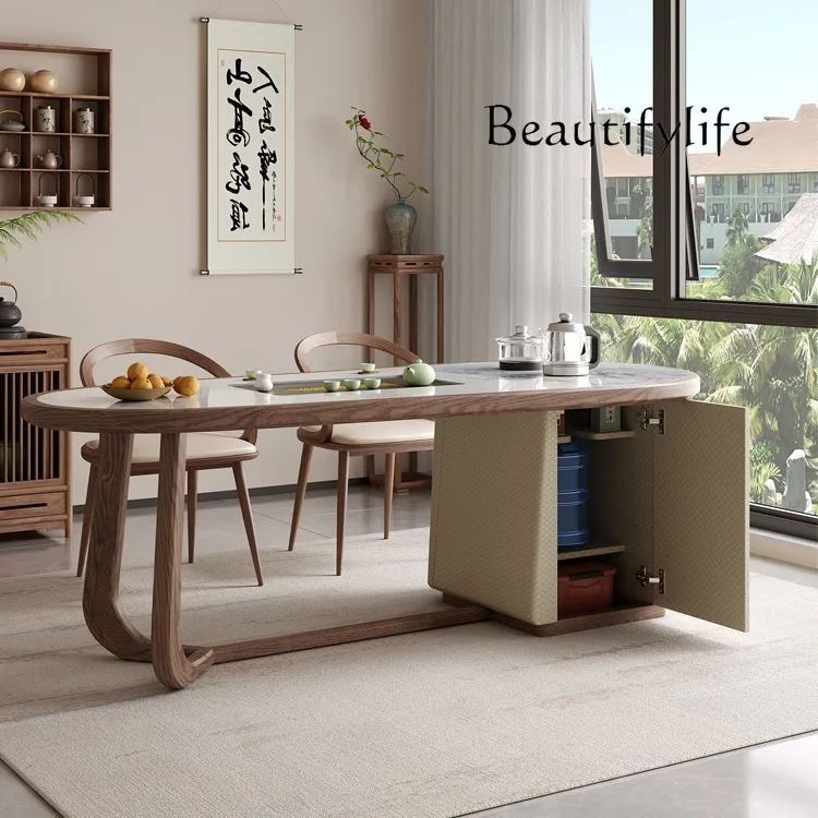 Mesa de chá de madeira maciça simples estilo japonês estilo medieval conjunto de chá doméstico mesa de chá integrada