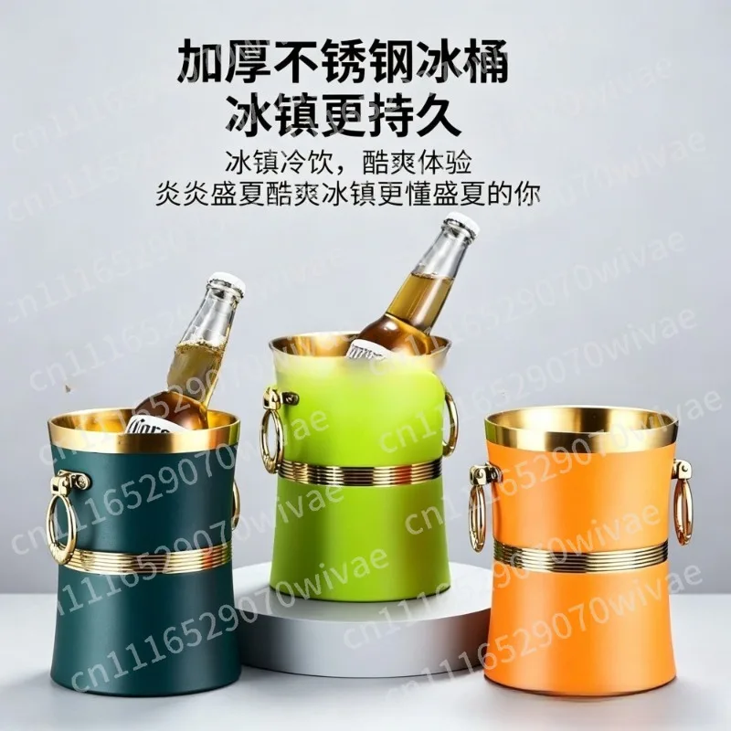Double-layer stainless steel ice buckets, champagne red wine  ice beer uckets,