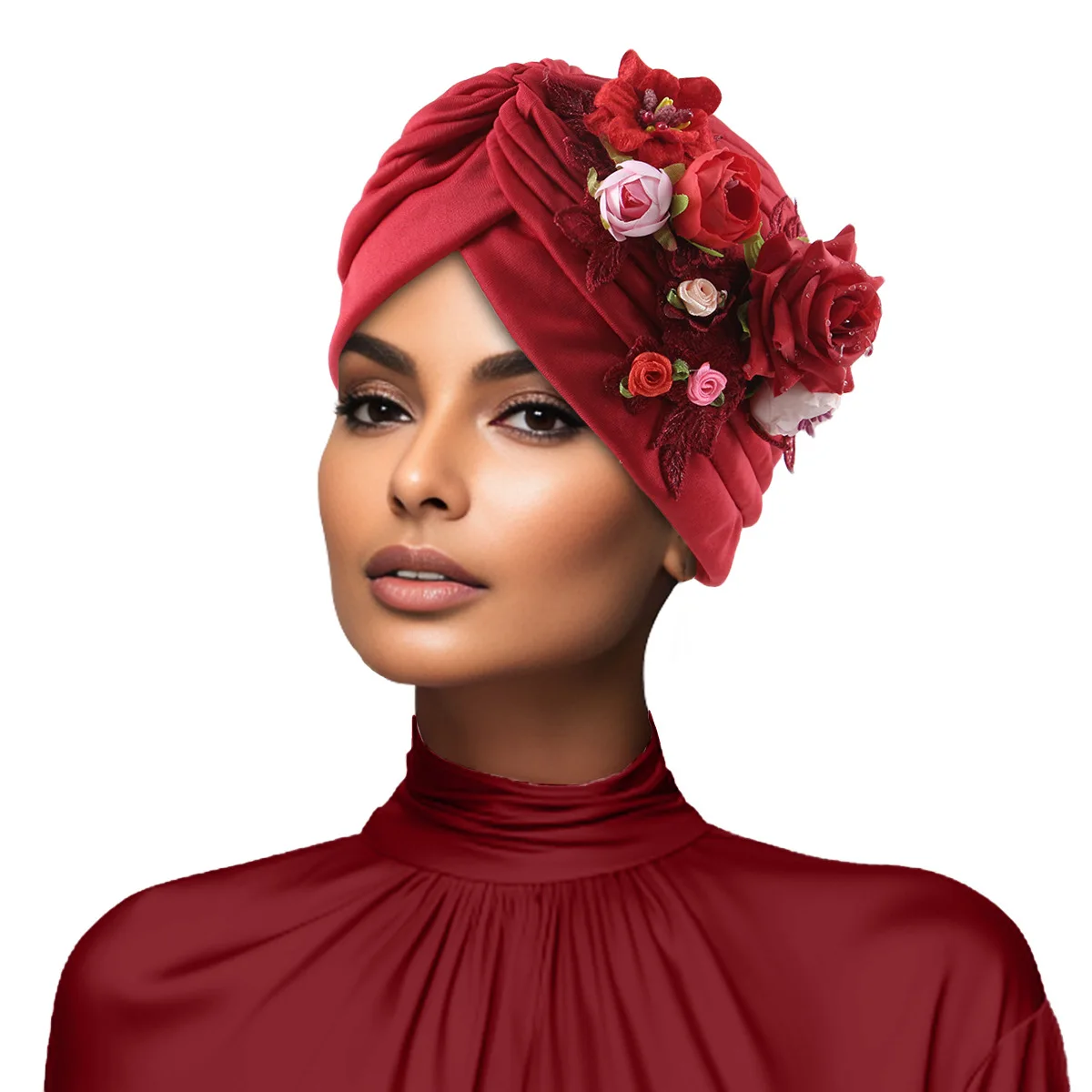 زهرة المرأة قبعة عمامة أشرطة رأس الأفريقية نيجيريا حفل زفاف خوذة الإناث أغطية الرأس مطوي الحجاب قبعة مسلم الحجاب