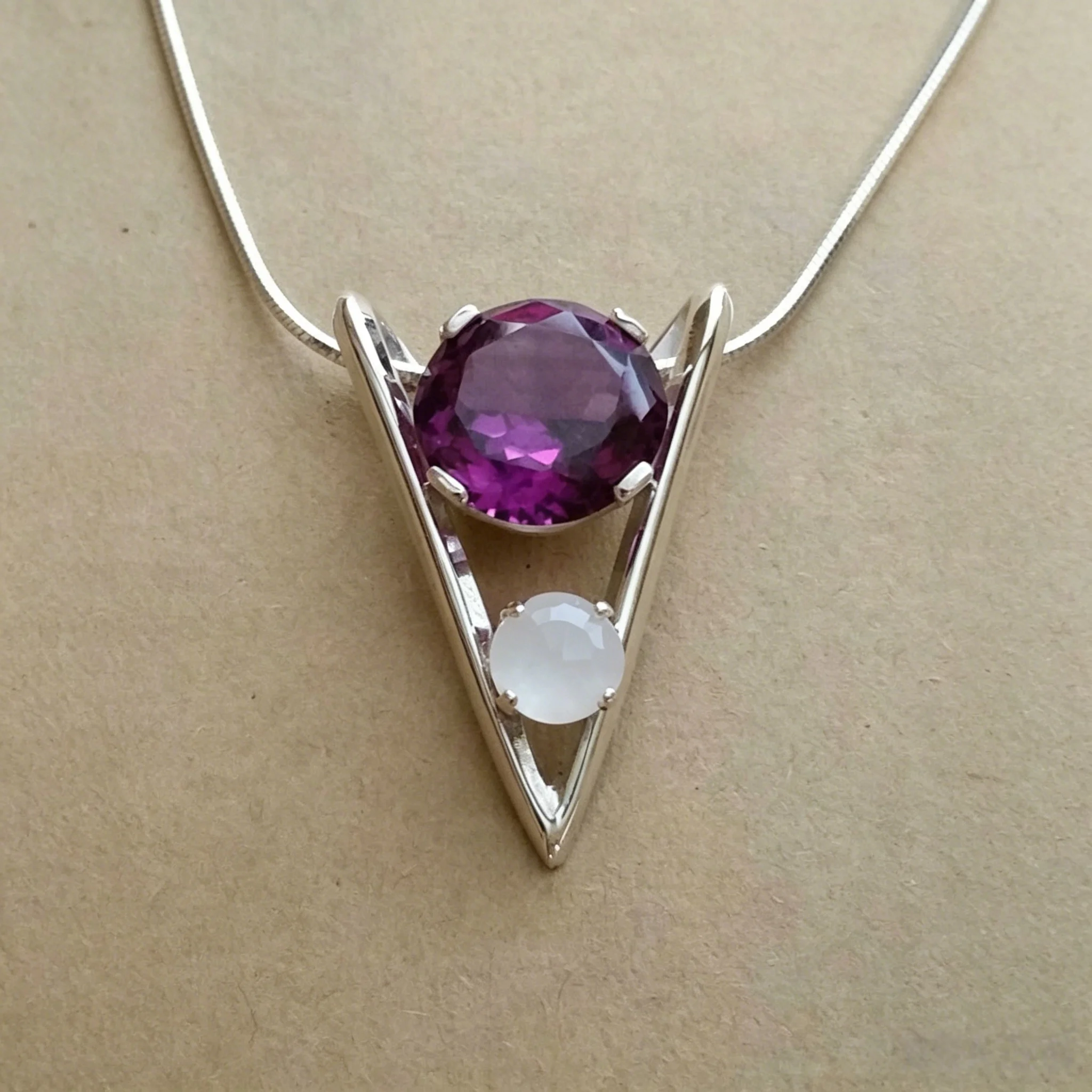 Simple Style Triangular Frame Set with Large Magenta Artificial Gemstones. Women's Pendant Earrings for Daily Commuting.