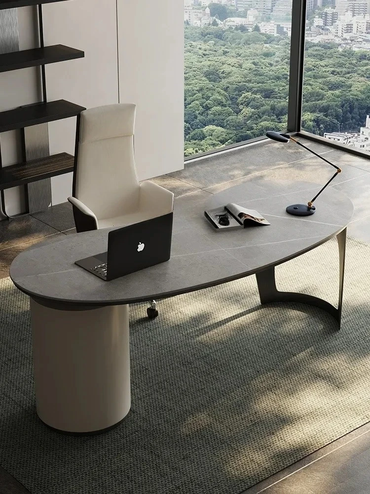 Safe Top - Notch Italian Light Luxury Stone Plate Desk Modern Study Desk Home Bedroom Computer Desk