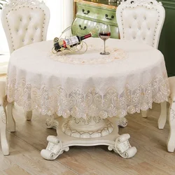 Luxury Round Tablecloth European Hollow Out Center Lace Flax Tablecloth Dining Table Cloth Kitchen Table Cover Decorative Towel