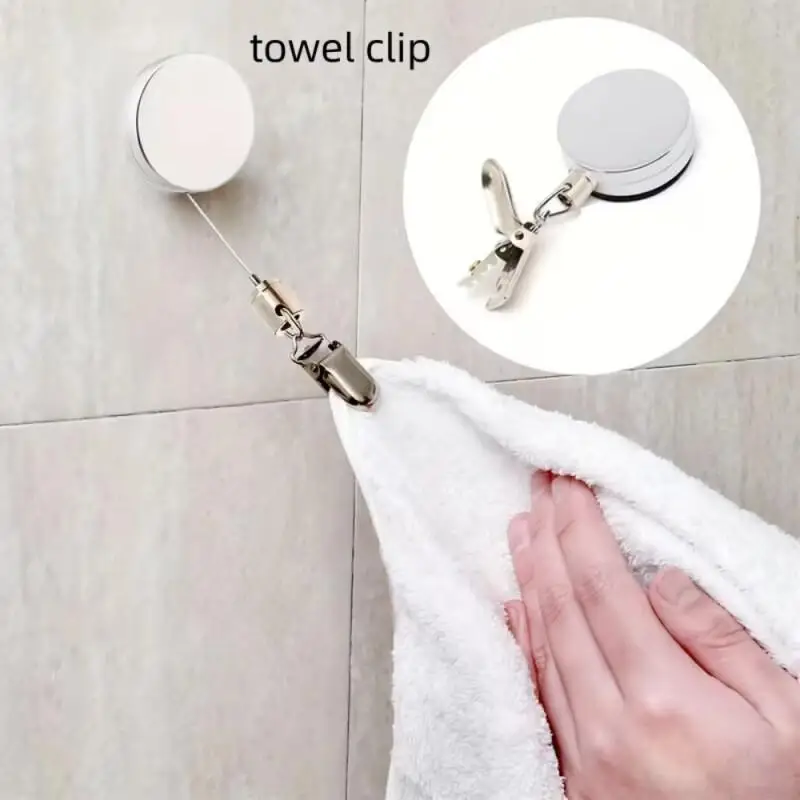 Automatic Retractable Towel Rack No Punching Self-Adhesive Wall Hanging Towel Holder Automatic Rebound With Strong Clip