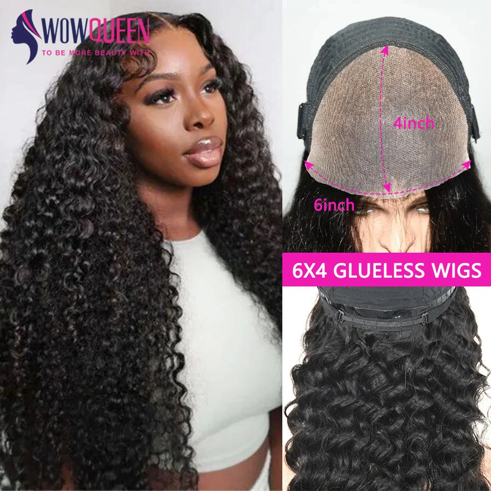 26inch 6x4 Curly Glueless Wigs Human Hair Ready To Wear Pre-Cut Lace Closure Wig Water Wave Brazilian Lace Front Wigs On Sale