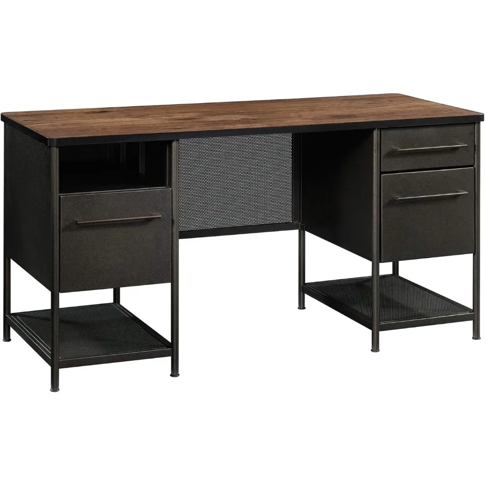 Bureau de direction avec étagères de rangement, mobilier de bureau, ordinateur de jeu, finition noire