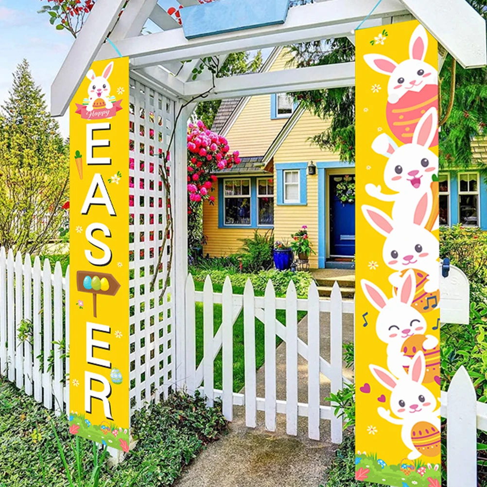 

Easter Party Door Banner Decorative Couplets Yard Sign Happy Easter Banner Decoration Supplies Festival nament