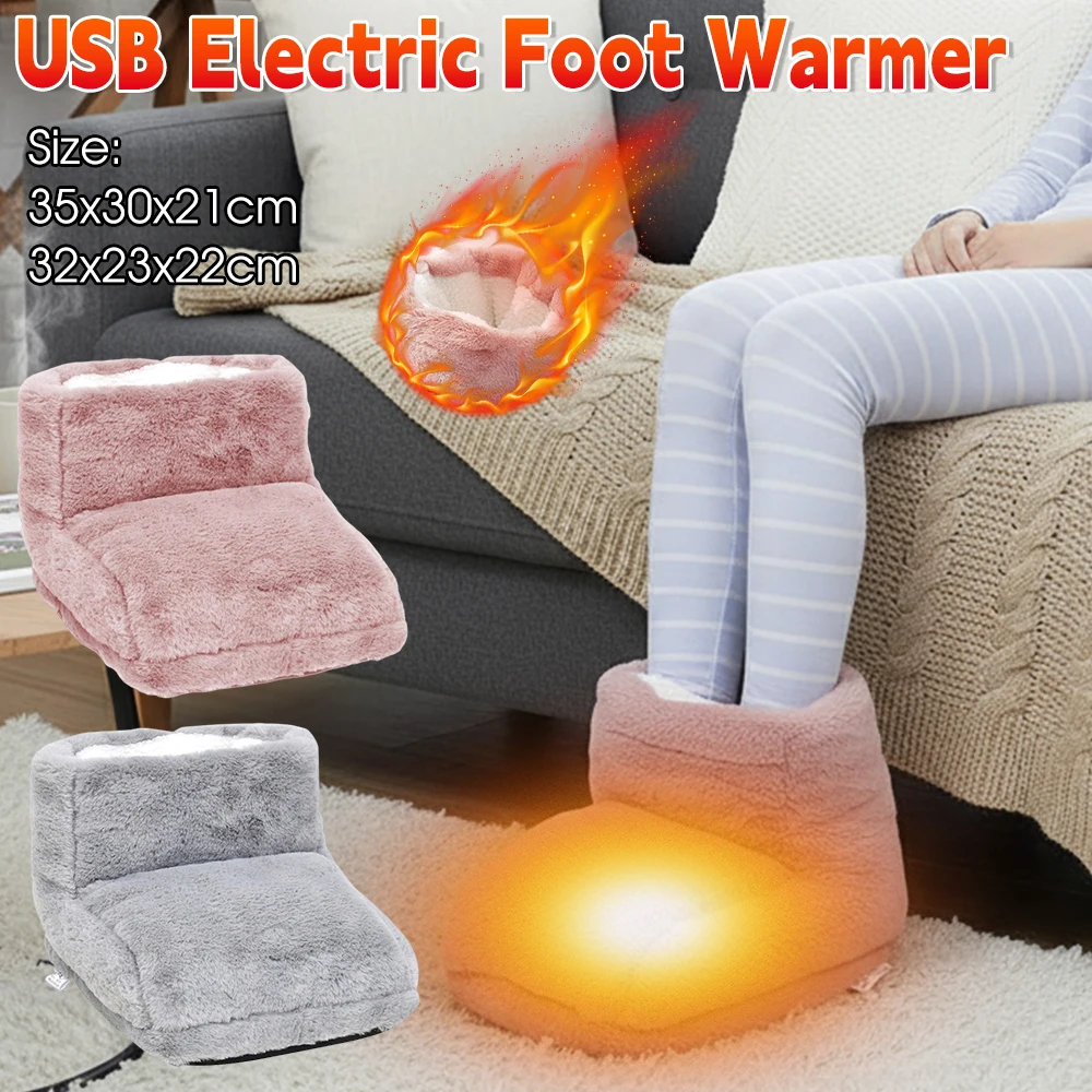 Calentador de pies eléctrico, almohadilla calefactora con carga USB, zapatillas de pies dobles, estufa de pie desmontable lavable para dormir en casa y dormitorio