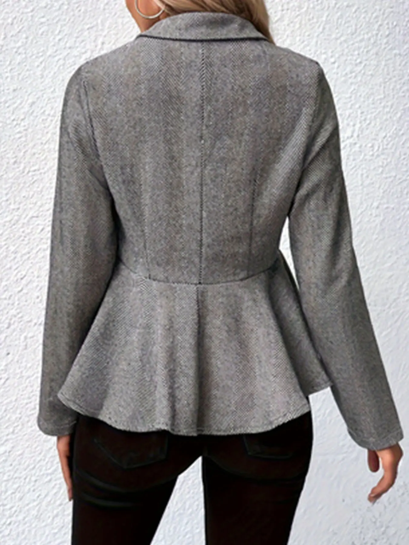 Manteau décontracté grande taille pour femme, manteau péplum à manches longues et col à revers boutonné, imprimé chevron