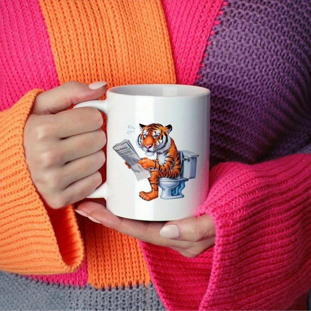 Funny Tiger Sitting On The Toilet Print - Perfect For All Seasons, 11oz Ceramic Travel Mug For Coffee Lovers On The Go