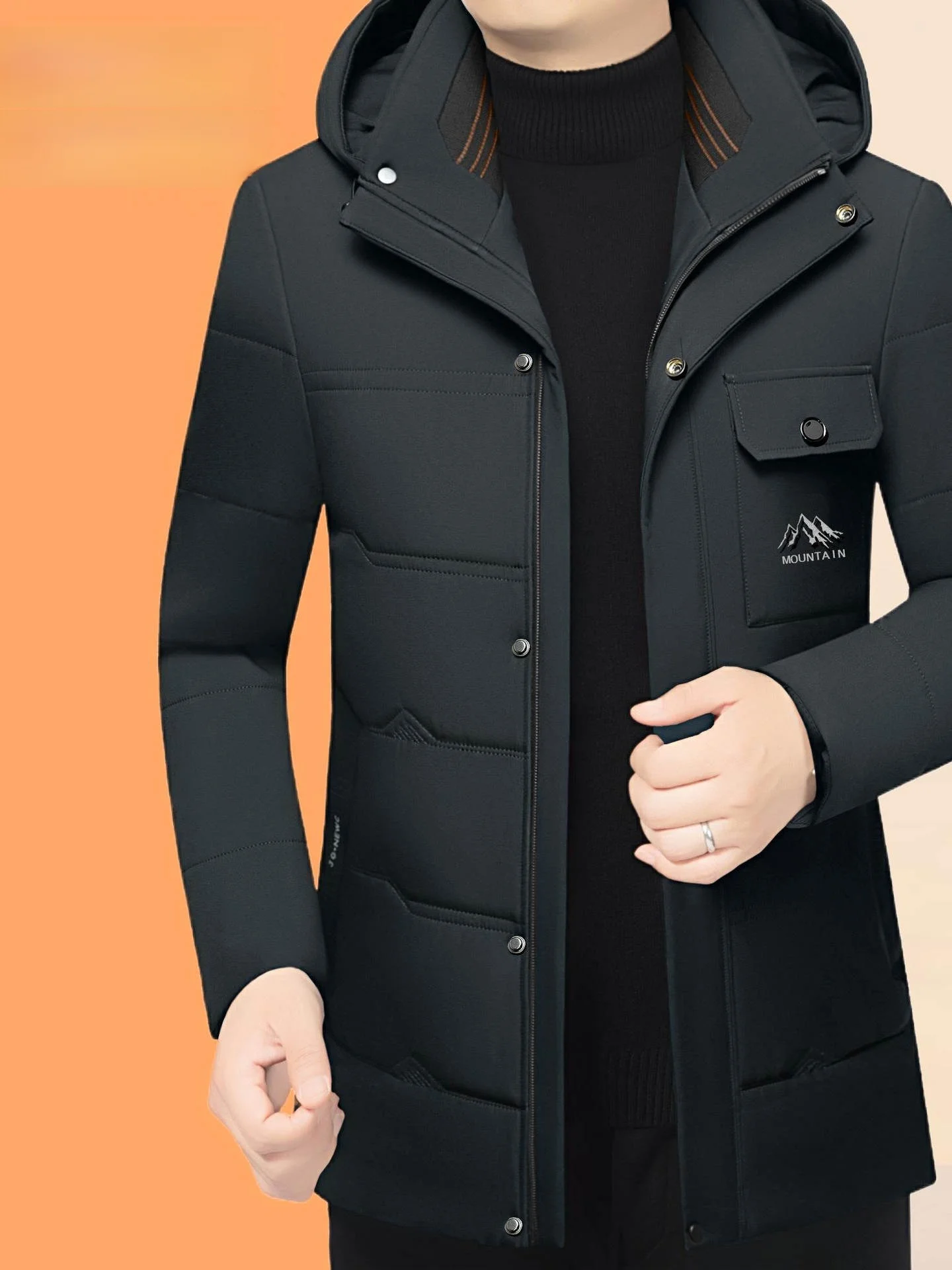 

Thiened Warm Cotton Jaet for Middle-Aged Men Casual Loose Winter Coat with Hood Dad Sle Polyester Fiber Faion Urban Wear