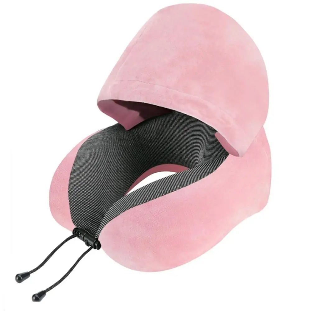 Removable Travel Neck Pillow Adjustable Washable Cover Hooded Pillow Comfortable with Storage Bag U-shaped Pillow with Cap