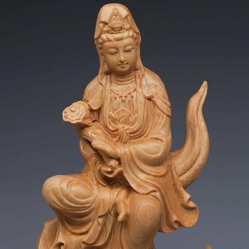 Wood Carving Flame Guanyin Decorative Figures Statue  Chinese Feng Shui  Bedroom Figurines Free Delivery Wholesale Price