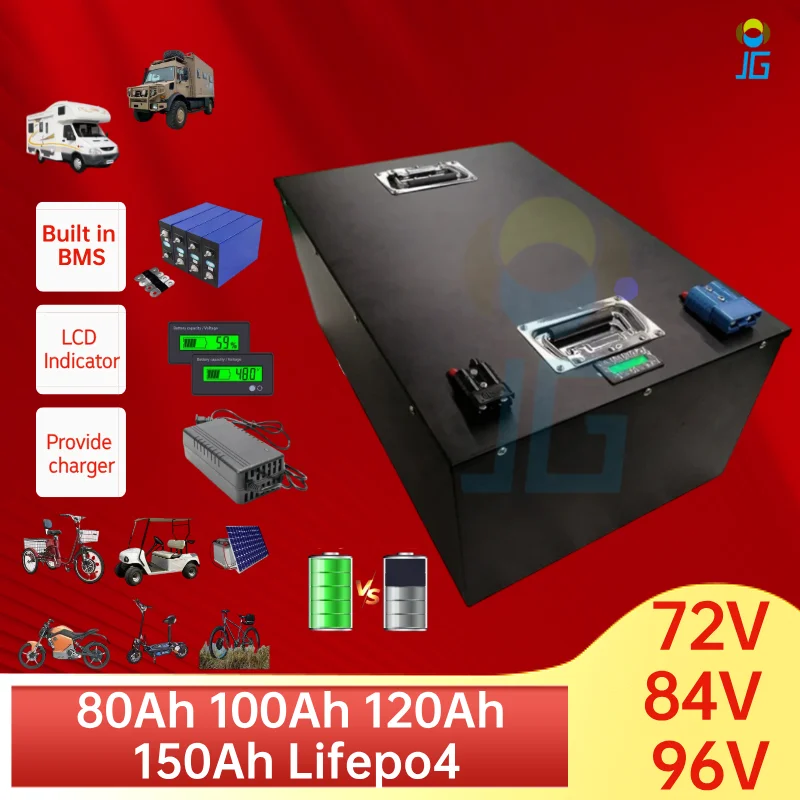 

Waterproof LIFEPO4 72V 84V 96V 100AH 110AH 120AH 125AH 130AH iron phosphate battery pack with BMS for EV RV AGV Golf Cart